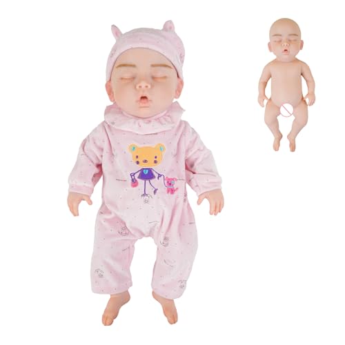 CUAIBB 18,5 Zoll Vollsilikon-Baby-Puppe, Neugeborene Baby-Puppe mit Kleidung, sehen echt aus wie Reborn-Baby-Mädchen-Puppe - Vollsilikon & Skelett Close-Eyes von CUAIBB