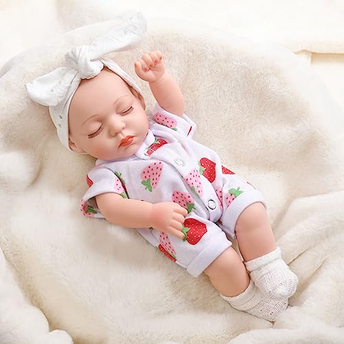 CUAIBB Kleine Reborn Puppen 11,8 Zoll, Lebensechte Reborn Baby Puppe für Kleinkinder, Realistische Reborn Vinyl Puppen Mädchen Schlafpuppe mit Kleidung - CMStrawberry von CUAIBB