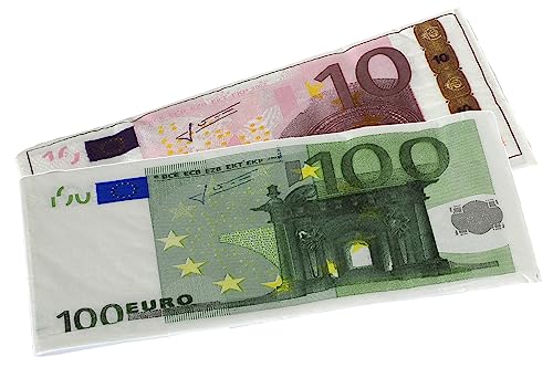 CUCUBA 20 doppelschichtige Papierservietten, Banknoten-Design 10 Euro + 100 Euro, 34 x 33 cm, Mehrfarbig, Einwegserviette von CUCUBA