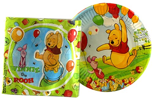 8 Pappteller + 20 Papierservietten für Geburtstagsparty, Disney-Thema, Winnie The Pooh von CUCUBA
