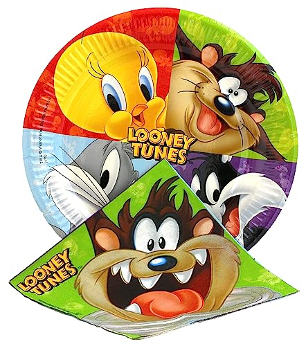 CUCUBA Looney Tunes 8 große Pappteller + 20 Servietten für Geburtstagsfeiern von CUCUBA