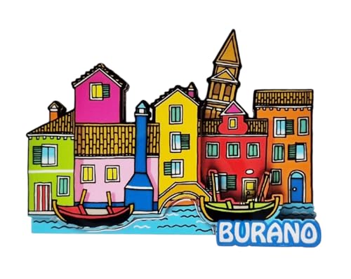 Dekorativer Kühlschrankmagnet im Burano-Channel-Design, mit 3D-Gondeln aus Holz und Epoxidharz, Sammlerstück, 8 x 6 cm Dekorativer Kühlschrankmagnet im Burano-Channel-Design, mit 3D-Gondeln aus Holz und Epoxidharz, Sammlerstück, 8 x 6 cm von CUCUBA