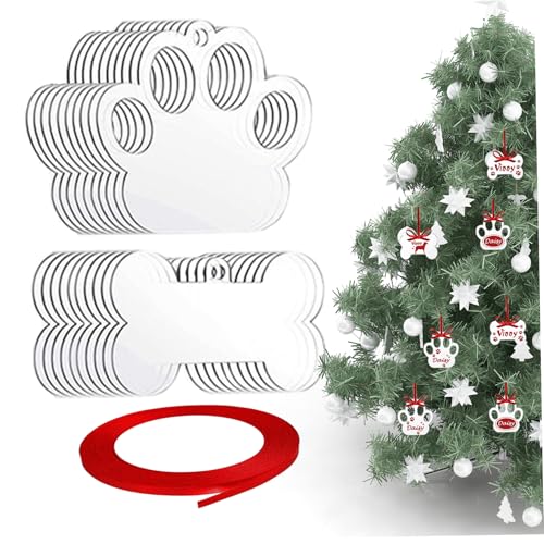 Acryl -Ornament -Blanks, Knochen und Hundeboten hängen Acryl -Weihnachtsschmuck mit rotem Ribbon DIY Leere Weihnachtsbaumdekoration 20pcs, Blanks von CUCUFA