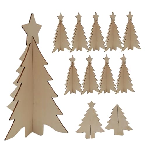 Hölzerne Weihnachtsschmuck, 10pcs Weihnachtsbaum unvollendete Holzausschnitte, Miniaturhandwerk, dekorative leere Holzscheiben, unvollendete Ausschnitte von CUCUFA