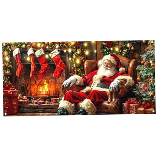 Weihnachts -Garagentür -Banner, Santa Garage Door Cover, Weihnachtsstreifen Urlaubsabdeckungen, Weihnachtsdekorationen für Innenräume, Outdoor, Party (8 x 7 Fuß), Cover von CUCUFA