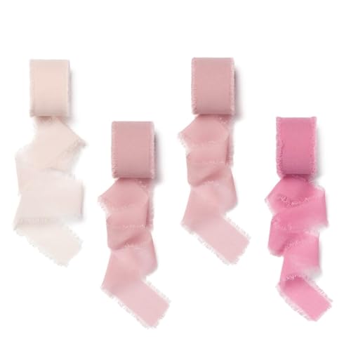 CUEMOON 4 Rollen Chiffonband geeignet für Geschenke Hochzeit Chiffonband mit ausgefranster Kante, 3 cm x 20 m, für Hochzeitseinladungen, Brautsträuße, Geschenkverpackungen, Rosa CUEMOON 4 Rollen Chiffonband geeignet für Geschenke Hochzeit Chiffonband mit ausgefranster Kante, 3 cm x 20 m, für Hochzeitseinladungen, Brautsträuße, Geschenkverpackungen, Rosa von CUEMOON