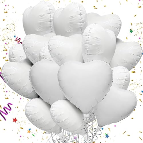 CUEMOON Folienballon herz, 30 PCS 18 Zoll Luftballons, Herz Helium Luftballons für Geburtstag Hochzeit Verlobung Brautdusche Valentinstag, White + Silver Ribbon 10m 5 rolls CUEMOON Folienballon herz, 30 PCS 18 Zoll Luftballons, Herz Helium Luftballons für Geburtstag Hochzeit Verlobung Brautdusche Valentinstag, White + Silver Ribbon 10m 5 rolls von CUEMOON