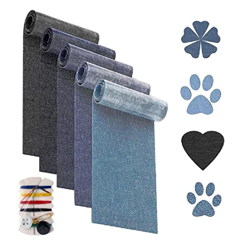 CUHZA Rolle mit 5 Jeans-Flicken zum Aufbügeln, Aufbügelflicken, Denim-Flicken, Jeans-Restaurierungsset, Denim-Flicken zum Aufbügeln von Jeans, Kleidung, Reparatur und Dekoration von CUHZA