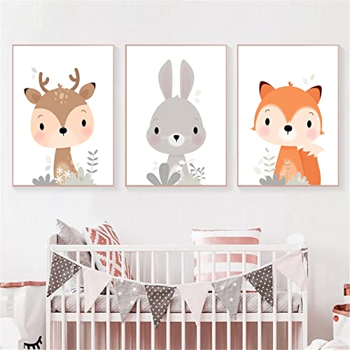 CULASIGN 3er Set Bilder Kinderzimmer, Tiere Kinderposter ohne Rahmen, Poster Babyzimmer Deko, Waldtiere Wandbilder für Kinder Junge Mädchen (ABC,40x50cm) von CULASIGN