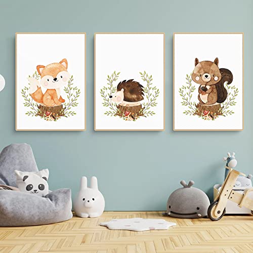 CULASIGN 3er Set Bilder Waldtiere - Poster Kinderzimmer Deko, Wandbilder DIN A4 ohne Bilderrahmen, Tiere Kinderposter Babyzimmer Mädchen und Junge (30x40cm,DEF) von CULASIGN
