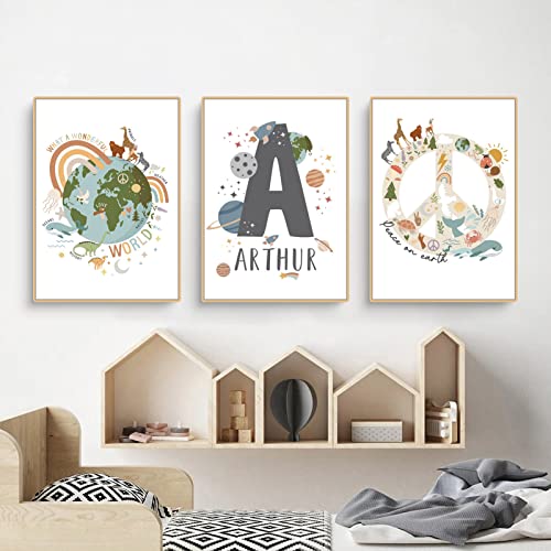 CULASIGN 3er Set Kinderzimmer Bilder, Kinder Wandbild ohne Rahmen, Weltraum Rakete Poster Babyzimmer, Alphabet ABC Poster Kunst Kinderposter für Jungen Mädchen Geschenk (CDE,21x30cm) von CULASIGN