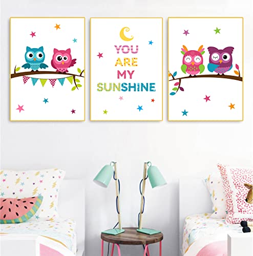 CULASIGN 3er Set Kinderzimmer Poster Bilder Eule Wandbilder Tiere Babyzimmer Wandposter Mädchen Jungen Boho Deko Dekoration (30x40cm) von CULASIGN