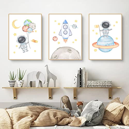 CULASIGN 3er Set Weltraum Kinder Poster, Weltraum Rakete Alphabet Poster Kinderzimmer Bilder,DIN A4 Babyzimmer Deko Mädchen Jungen Kinderbilder Set (A) von CULASIGN