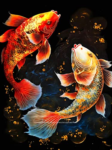 CULASIGN 5D Diamond Painting Koi, Diamant Painting Bilder Fisch, DIY Tier Diamant Malerei Malen Nach Zahlen Erwachsene Kinder Für Home Wall Décor (40x60cm) von CULASIGN