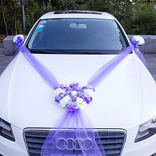 CULASIGN Auto Schmuck Braut Paar Rose Deko Dekoration Autoschmuck Hochzeit Car Auto Wedding Deko (Lila) von CULASIGN