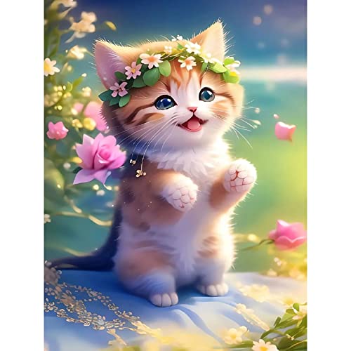 CULASIGN Katze DIY 5D Diamond Painting, Katze 5D Diamant Painting Bilder, Strass Kristall Kit Full Diamant Bilder Wall Room Home Decoration (B) von CULASIGN