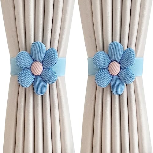 CULASIGN Raffhalter für Vorhänge, 2 Stück Vorhang Raffhalter Blumen Gardinenhalter Raffhalter Vorhang Halter Clips Holdback Vorhanghalter für Schlafzimmer Büro Gardinen Deko (Blau,2pcs-1Blumen) von CULASIGN