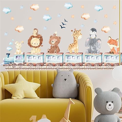 Waldtiere Wandtattoo Kinderzimmer, Safari Tiere Wandaufkleber Elefant Giraffe Löwe Fuchs Wandsticker für Kinderzimmer Babyzimmer Schlafzimmer Wanddeko (waldtiere-züge) von CULASIGN