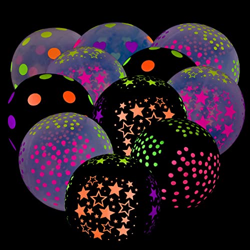 35 Stück Neon Luftballons, leuchten im Dunkeln, Schwarzlicht, Neon Party Dekorationen, Latex Ballon, Mini-Punkt-Ballons für Geburtstag, Hochzeit, Bogen, Themenpartyzubehör von CUNAOUK