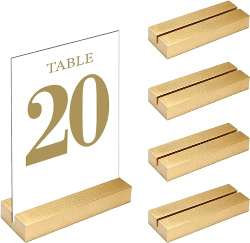 CUNGLIN 4 Stück Kartenhalter Holz Goldene Holzständer, Stabil Tischkartenhalter Kartenhalter Menükartenhalter Postkartenhalter Fotohalter für Hochzeiten Partys Holzständer von CUNGLIN