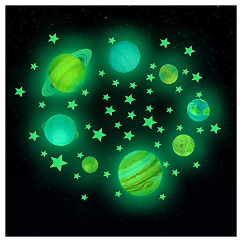 Sonnensystem 8-Planeten Kinder Wandaufkleber und 100 Stück Sternenhimmel Leuchtsterne Wandtattoo, CUNYA Leuchtsticker Wandtattoo Bilder Kinderzimmer für Junge, Kinder, Schlafzimmer von CUNYA