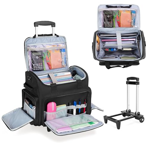 CURMIO Lehrertasche mit Rollen, Lehrer Arbeitstasche mit Erweiterbarer Aktenordner Fach, Rolling Laptoptasche für 15,6” Laptop, Lehrerbedarf, Werkzeuge, Bürobedarf, Kunsthandwerk, Schwarz von CURMIO