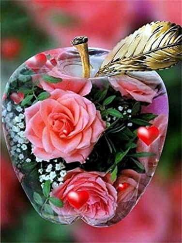 Diamond Painting Apfelrose Bilder 30x40cm 5D Diamont Painting Set, Diamant Painting Kinder Mädchen DIY Diamond Dots Crystal Art Malen Nach Zahlen Erwachsene für Aesthetic Room Decor Geschenk Z-824 von CURTEK