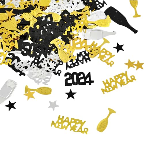 Frohes Neues Jahr Dekoration 2024 Set Schwarz Golden Silber Farbe Konfetti Elegante Party Goldenes Silber von CUSROS