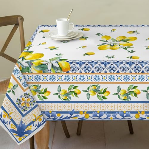 cusugbaso Zitronen-Tischdecke, 132 x 178 cm, gelbe Tischdecke, Brautdekorationen für Zuhause, wasserabweisend, Sommer, mediterraner Fliesen-Stil, rechteckige Tischdecke für Party, Tisch, cusugbaso Zitronen-Tischdecke, 132 x 178 cm, gelbe Tischdecke, Brautdekorationen für Zuhause, wasserabweisend, Sommer, mediterraner Fliesen-Stil, rechteckige Tischdecke für Party, Tisch, von cusugbaso