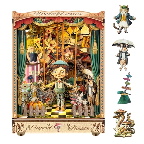 Cute-Eyfud Book Nook Kit, Miniaturhaus Kit mit Sensor LED Licht, 3D Holz Puppenhaus Buchecke für Erwachsene - Puppentheater von CUTE-Eyfud
