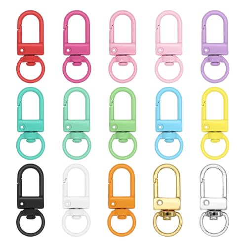 Kleine Metall-Karabinerverschlüsse, Schlüsselband-Clips, bunte Metall-Karabinerverschlüsse, drehbare Schlüsselbänder, Karabinerhaken mit Schlüsselringen, DIY-Zubehör, 45 Stück von CUTEABC