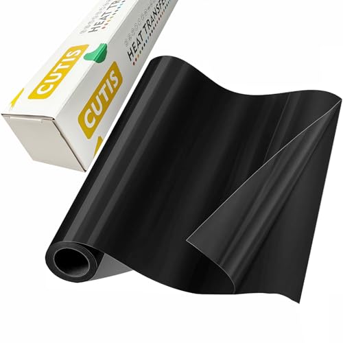 CUTIS Plotterfolie Textil 30,5 x 150cm, Vinylfolie Plotter Schwarz, Flexfolie Plotter Textil, Transferfolie Plotter für DIY T-Shirt, Kleidung, Mützen, Hosen, andere Stoffe von CUTIS