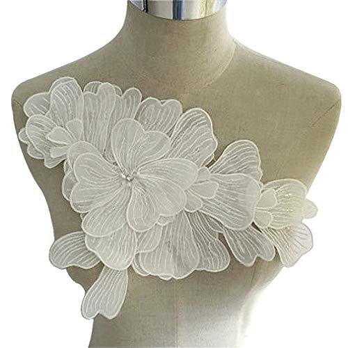 CUTOOP 1 Stück Polyester Blume bestickt Spitze Ausschnitt Kragen Strass Weiß Blumen Blatt Applikation Patches Polyester Stoff DIY Kleidung Kleid Nähen Handwerk Zubehör von CUTOOP