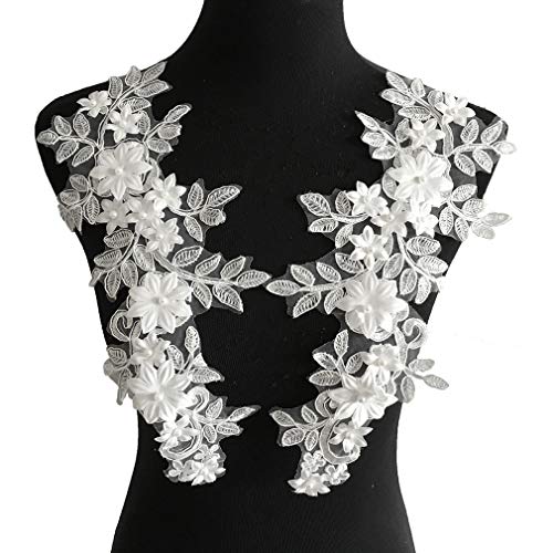 CUTOOP 2 Teile/satz Blume Bestickte Spitze Ausschnitt Kragen 3D Imitation Perle Floral Blatt Applique Patches Polyester Stoff DIY Kleidung Kleid Nähen Handwerk Zubehör von CUTOOP