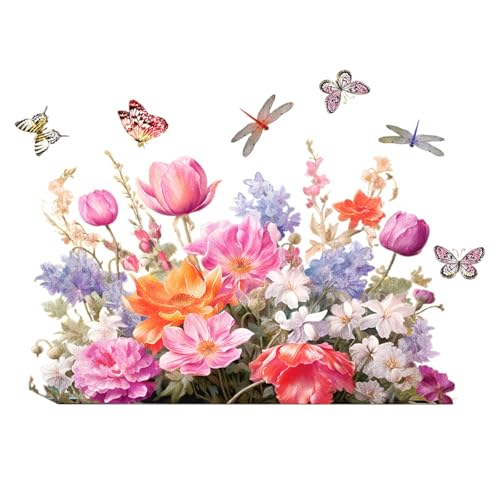 CUTeFiorino Colorful Floral Bouquet Window Sticker Flower Window Clings Reusable Removable Double for Home Decor Aufkleber Wohnmobil Länge (C, One Size) von CUTeFiorino