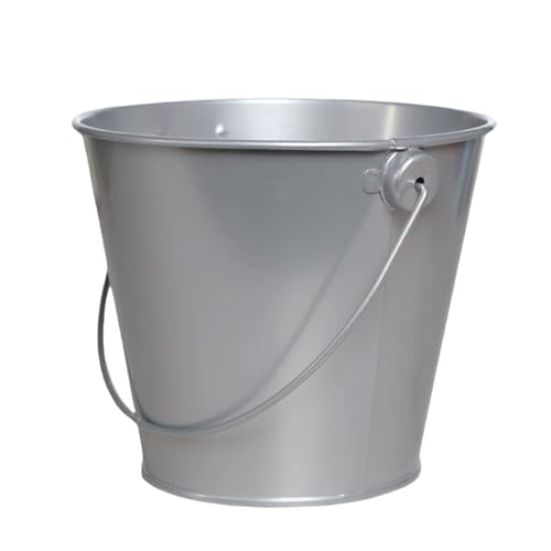 CUTeFiorino Verzinkte Metalleimer mit, runder Blumentopf, Pflanzenkorb für Pflanzen, Süßigkeiten, Snacks und Heimdekoration Kindersand (Silver, L) von CUTeFiorino