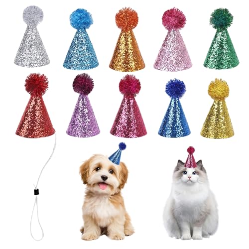 CUVZORA 10 Stück Hunde & Katzen Partyhüte, Verstellbare Geburtstagsmützen mit Pompom, Niedliche Flauschige Glitzer-Hüte für Haustiere, Bunte Tierparty-Deko für Welpen & Pet Party CUVZORA 10 Stück Hunde & Katzen Partyhüte, Verstellbare Geburtstagsmützen mit Pompom, Niedliche Flauschige Glitzer-Hüte für Haustiere, Bunte Tierparty-Deko für Welpen & Pet Party von CUVZORA
