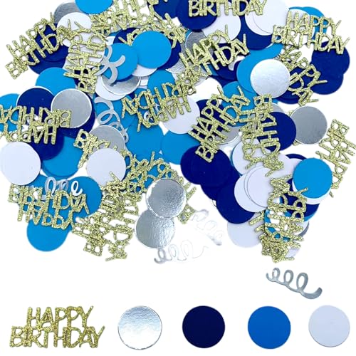 CUVZORA 200 Stück Happy Birthday Konfetti Gold & Blau – Geburtstags Tischdeko mit Luftschlangen, Streudeko für Party (Deko für Frauen & Männer) von CUVZORA