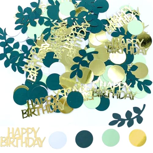 CUVZORA 200 Stück Happy Birthday Konfetti Gold & Grün – Geburtstags Tischdeko mit Luftschlangen, Streudeko für Party (Deko für Frauen & Männer) von CUVZORA