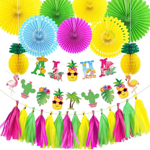 CUVZORA 26 Stück Hawaii Party Deko Set, Inklusive Banner, Papierquaste, Vielseitige Dekorationselemente für Sommerparty, Attraktive Farben, für Gartenparty, Beachparty, Outdoor Events CUVZORA 26 Stück Hawaii Party Deko Set, Inklusive Banner, Papierquaste, Vielseitige Dekorationselemente für Sommerparty, Attraktive Farben, für Gartenparty, Beachparty, Outdoor Events von CUVZORA