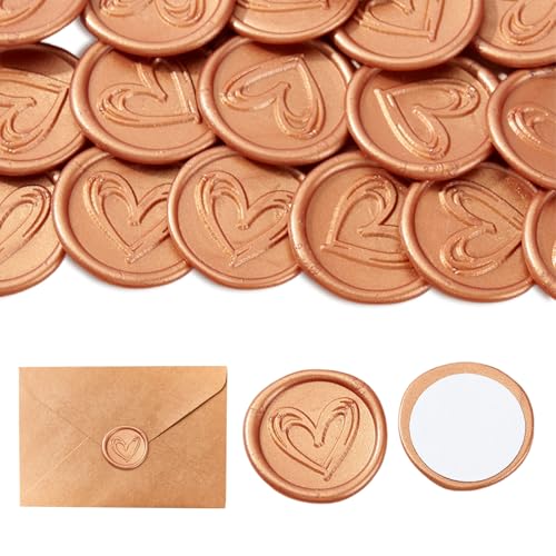 CUVZORA 50 Stück Wachssiegel Selbstklebend Herz Sticker, Vintage Wachssiegel mit Herzförmigem Design, Langlebige Einfach auf Haftung, Perfekt für Hochzeitseinladungen, Briefe und DIY (Gold) von CUVZORA
