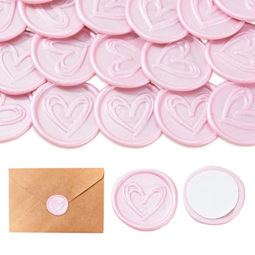 CUVZORA 50 Stück Wachssiegel Selbstklebend Herz Sticker, Vintage Wachssiegel mit Herzförmigem Design, Langlebige Einfach auf Haftung, Perfekt für Hochzeitseinladungen, Briefe und DIY (Rosa) von CUVZORA