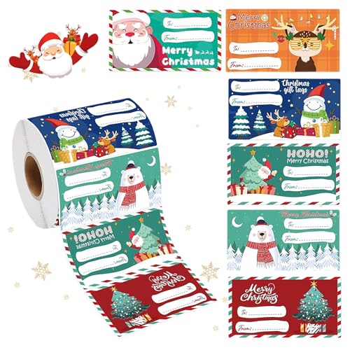 CUVZORA 500 Stück Aufkleber Weihnachten, Selbstklebende Weihnachten Geschenk Aufkleber Frohe Sticker, für Etiketten Merry Christmas Umschlag Geschenktüten(7.5 x 4cm) von CUVZORA