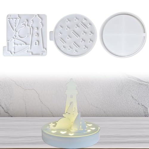 CUVZORA 6 Stück 3D Silikonformen Set Sommer Maritim, Leuchtturm, Segelboot, Wal mit Sockel, Gießformen für Gips & Kerzen, DIY Bastelideen für Sommerdekoration von CUVZORA