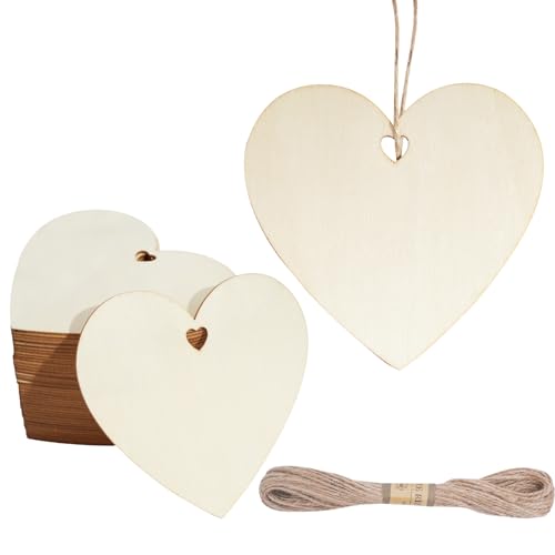CUWELT 40 Stück 10x10cm Holzherzen mit Jute Schnur, Holzherzen Deko mit Loch zum Basteln, Holz Herzen Anhänger Hochzeit, Holzherzen zum Beschriften für Gästebuch Geschenkanhänger DIY Handwerk CUWELT 40 Stück 10x10cm Holzherzen mit Jute Schnur, Holzherzen Deko mit Loch zum Basteln, Holz Herzen Anhänger Hochzeit, Holzherzen zum Beschriften für Gästebuch Geschenkanhänger DIY Handwerk von CUWELT