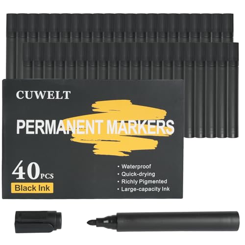 CUWELT 40 Stück Permanent Marker Schwarz, 3mm Schwarz Permanentmarker Rundspitze, Wasserfest Marker Stift, Schnell Trocknender Permanent Stift für Holz, Metall, Kunststoff, Stein zum Bemalen Markieren CUWELT 40 Stück Permanent Marker Schwarz, 3mm Schwarz Permanentmarker Rundspitze, Wasserfest Marker Stift, Schnell Trocknender Permanent Stift für Holz, Metall, Kunststoff, Stein zum Bemalen Markieren von CUWELT