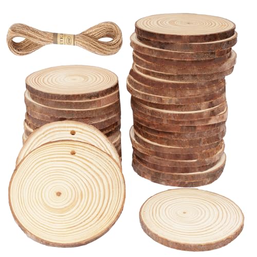 CUWELT 42 Stück Holzscheiben mit Loch, 7-8CM Holz Log Scheiben mit 10m Jute Schnur, Baumscheiben Rund zum Basteln, Unvollendete Holzkreise, Natur Holz-Scheiben für DIY Weihnachten Dekoration Handwerk CUWELT 42 Stück Holzscheiben mit Loch, 7-8CM Holz Log Scheiben mit 10m Jute Schnur, Baumscheiben Rund zum Basteln, Unvollendete Holzkreise, Natur Holz-Scheiben für DIY Weihnachten Dekoration Handwerk von CUWELT