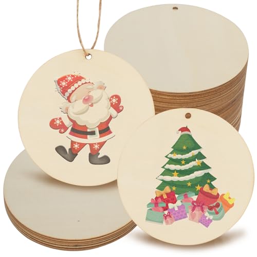 CUWELT 48 Stück Große Runde Holzscheiben mit Loch, 10cm Holzplatten zum Basteln, Blanko Holzkreis mit Jute Schnur, Holz Anhänger Geschenkanhänger für Weihnachtsbaum DIY Handwerk Türschilder CUWELT 48 Stück Große Runde Holzscheiben mit Loch, 10cm Holzplatten zum Basteln, Blanko Holzkreis mit Jute Schnur, Holz Anhänger Geschenkanhänger für Weihnachtsbaum DIY Handwerk Türschilder von CUWELT