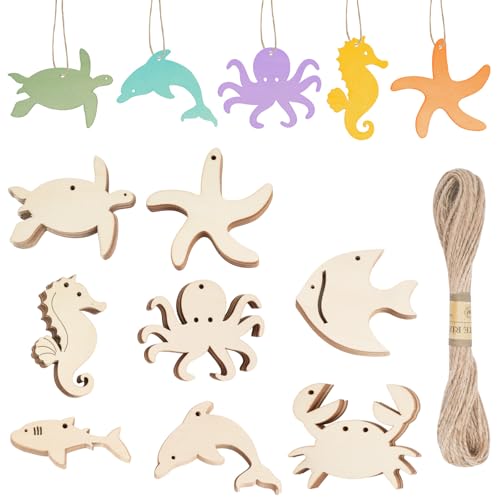 CUWELT 48 Stück Meerestiere Holzscheiben zum Basteln, Unvollendete Meerestiere Holz Stück zum Bemalen mit Juteschnur, 8CM Holzanhänger Meer Tier für DIY Handwerk Geschenk Geburtstagsdeko CUWELT 48 Stück Meerestiere Holzscheiben zum Basteln, Unvollendete Meerestiere Holz Stück zum Bemalen mit Juteschnur, 8CM Holzanhänger Meer Tier für DIY Handwerk Geschenk Geburtstagsdeko von CUWELT