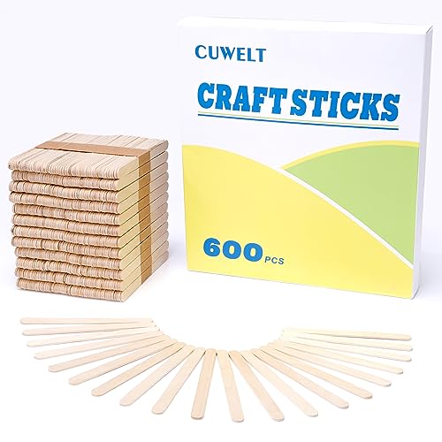 CUWELT 600 Stück Holzstäbchen, Eisstiele Holz zum Basteln, Eisstäbchen Holzstäbchen 114 mm, Holzspatel zum Basteln für DIY Handwerk Geschenk von CUWELT